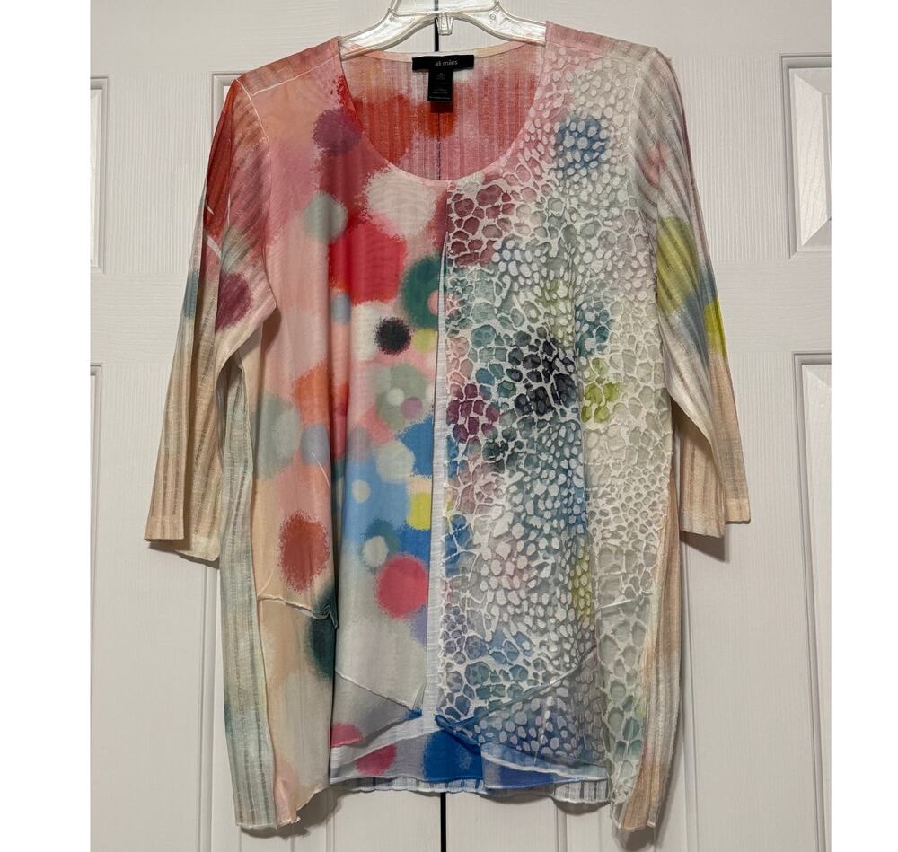 Ali Miles Watercolor Abstract Layered Tunic, Size XL